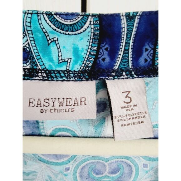 Chico's 3 Easy Wear Women's Turquoise Blue Geo Sweater Jacket 1 Button Slinky XL - Picture 6 of 6